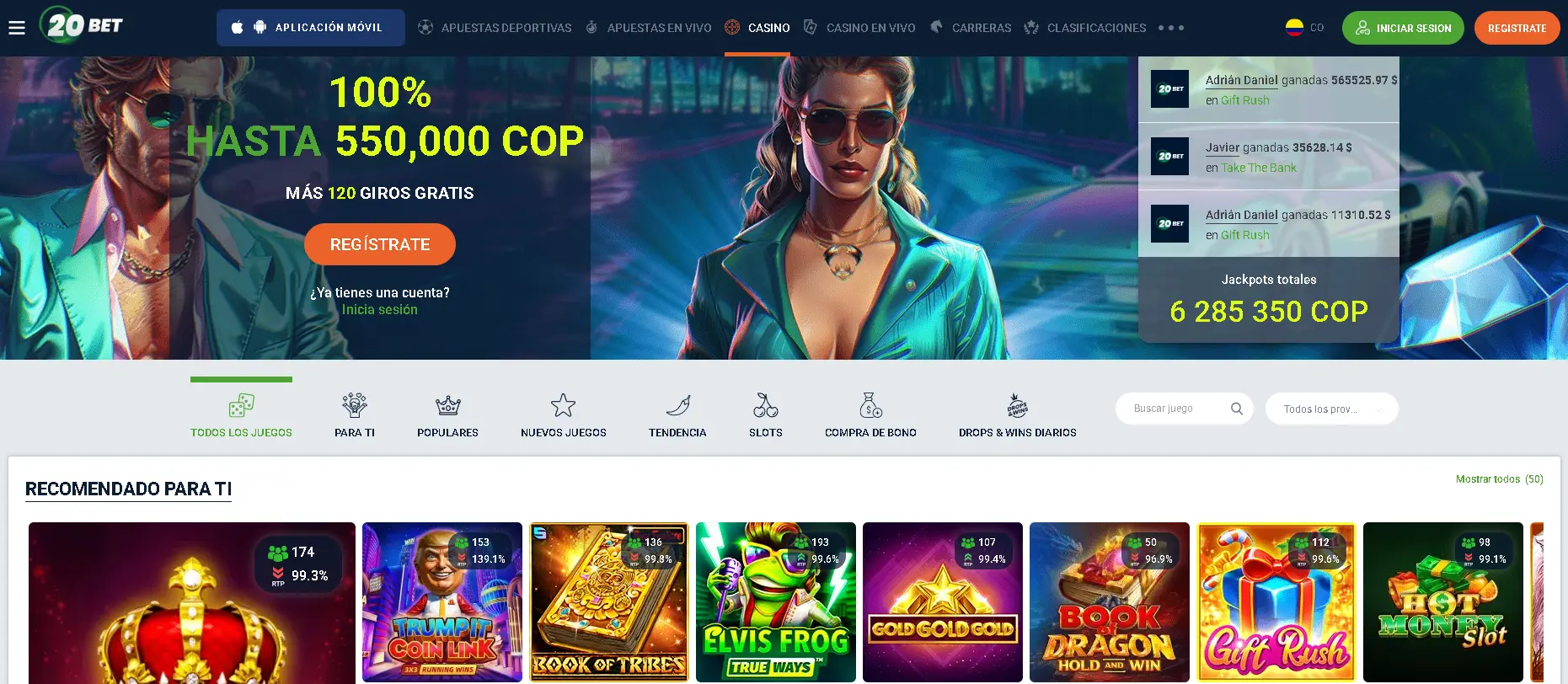 Variedad de juegos en la plataforma 20Bet