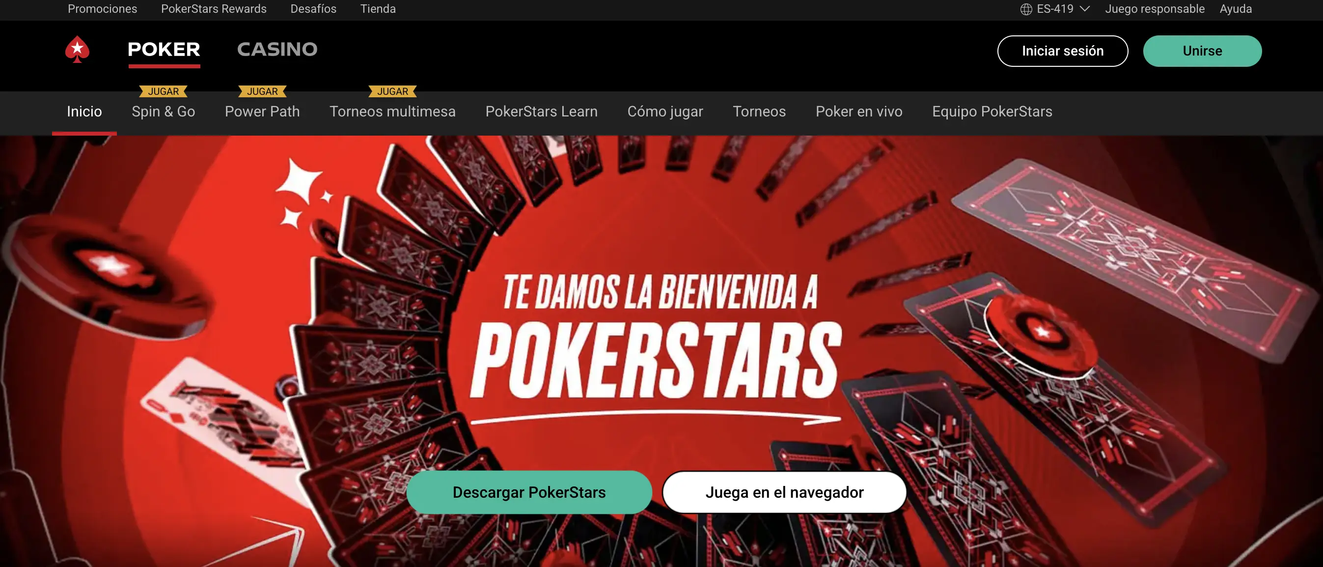Selección de juegos en PokerStars casino