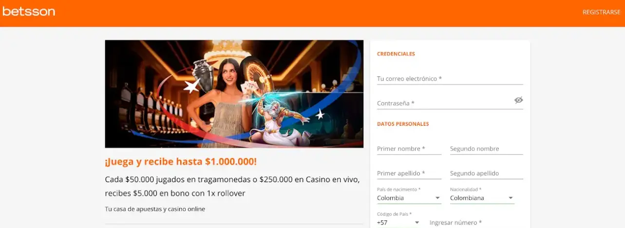 Registro en Betsson Colombia Registro Betsson Colombia