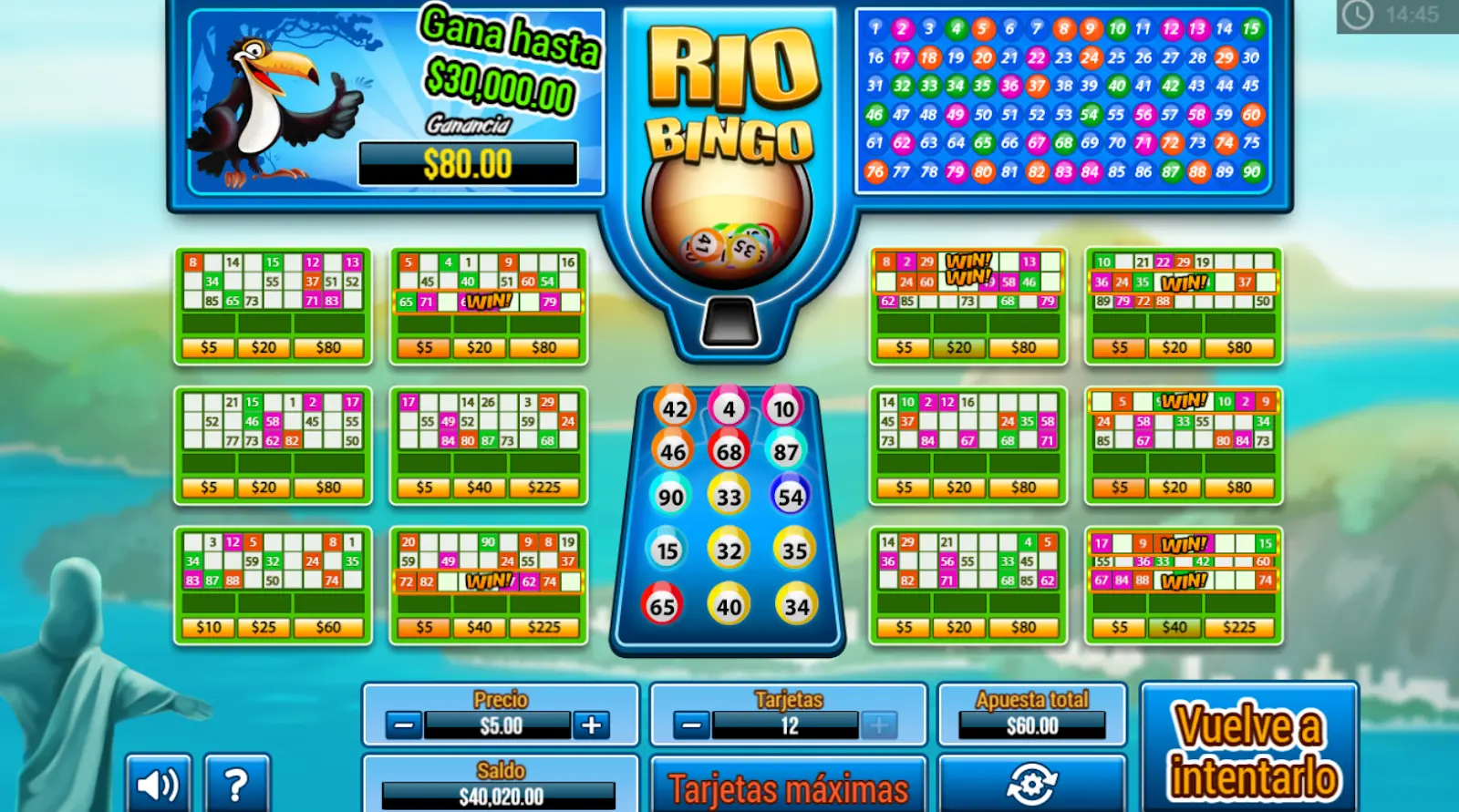 Elige con cuantos cartones jugar tablero de bingo
