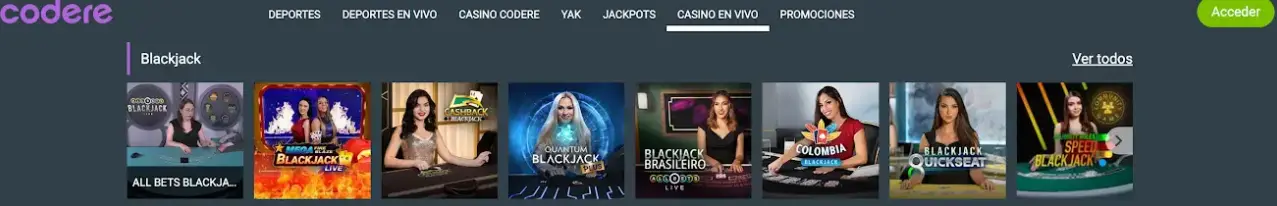 Blackjack en vivo en Codere Colombia Codere blackjack en vivo