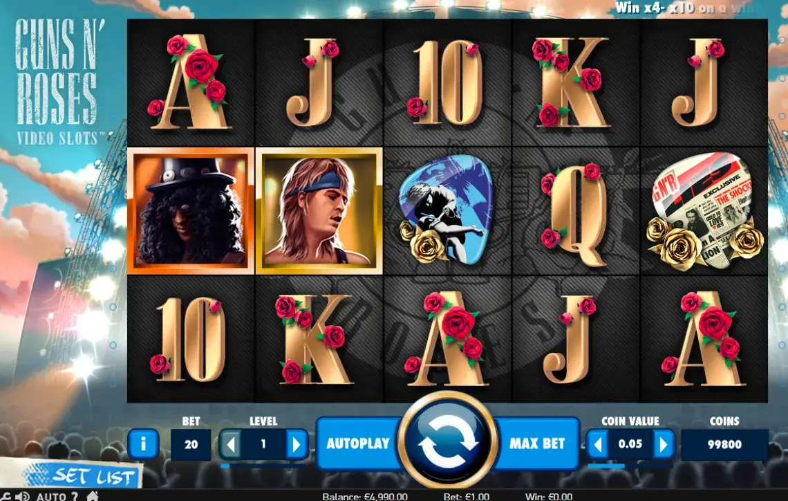 Tablero slot Guns N’ Roses tragamonedas ganar gunsnroses