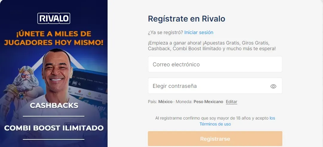 Crea una nueva cuenta para obtener promociones registro Rivalo
