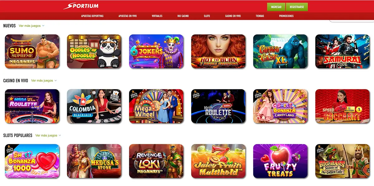 Selección de juegos Sportium casino