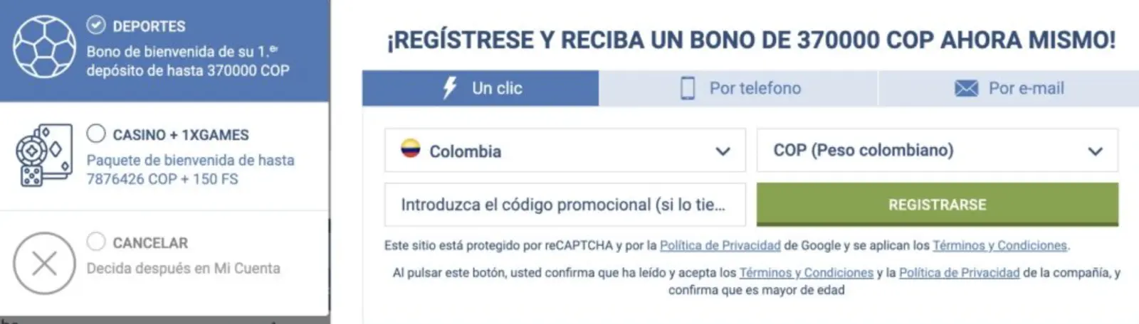 Registro 1xBet