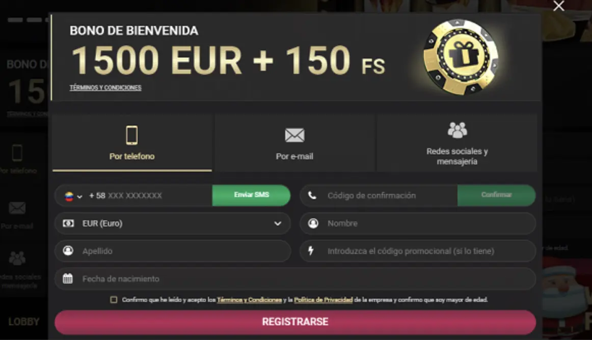 Registro 1xSlots